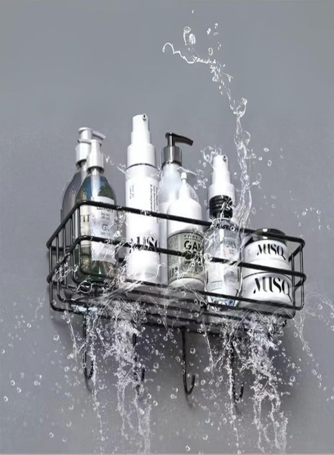 Go Hooked Metal Storage Basket with Hooks |Set of 4 Wall Mounted No Drill Self-Adhesive Shelf for Bathroom & Home Organization | Multipurpose Storage Rack | Bathroom Shelf Organizer | Metal Wall Shelf - Image 4